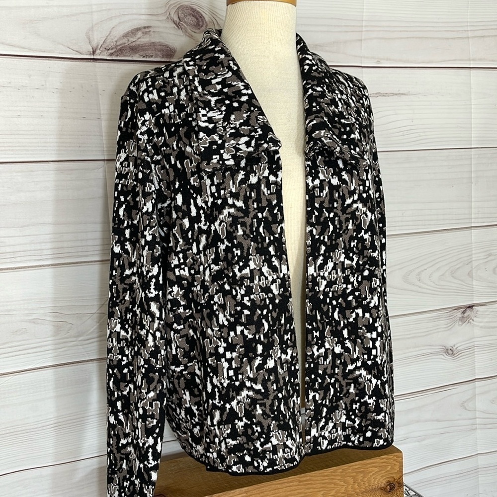 Chico’s Black White Grey Knit Open Front Cardigan Size Large/12/Chico’s 2